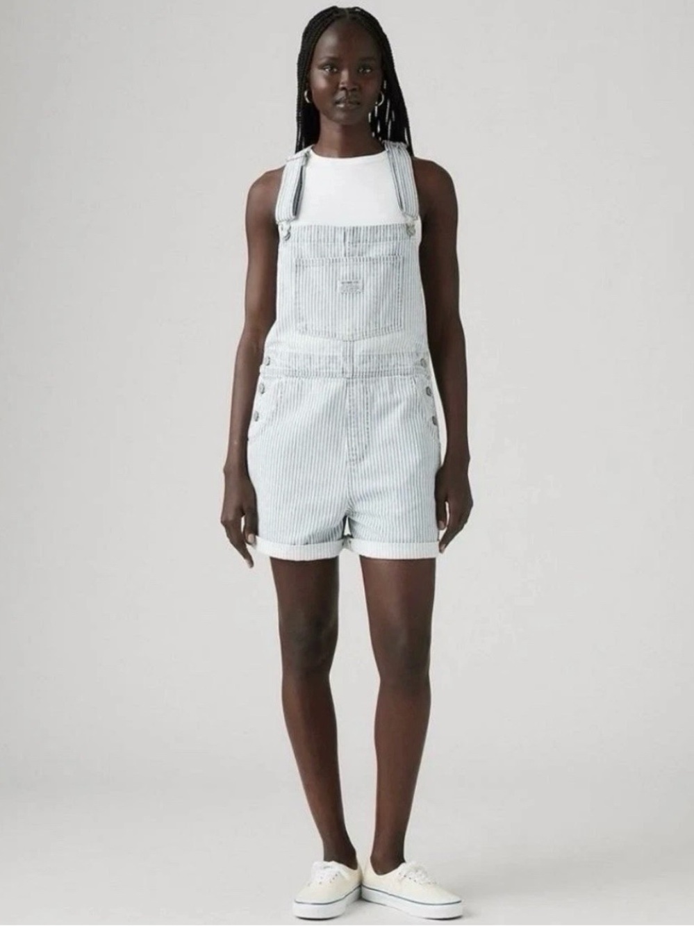 LEVI'S NWT Vintage Railroad Stripe Shortalls Striped Denim Jean Overalls Size XL